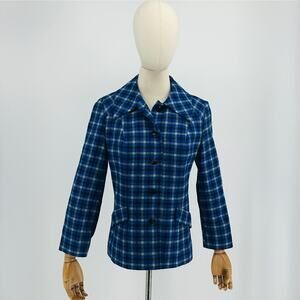 60s/70s Pendleton Blue Plaid 100% WOOL Preppy Jacket Size M